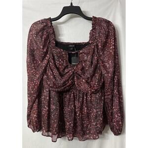 NWT Torrid Peplum Sheer Keyhole Smocked Long‎ Sleeve Top Blouse Shirt Plus 1X